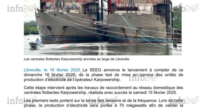 SEEG&nbsp;: 1,8 milliard par mois à Karpowership pour sauver le Grand Libreville des délestages